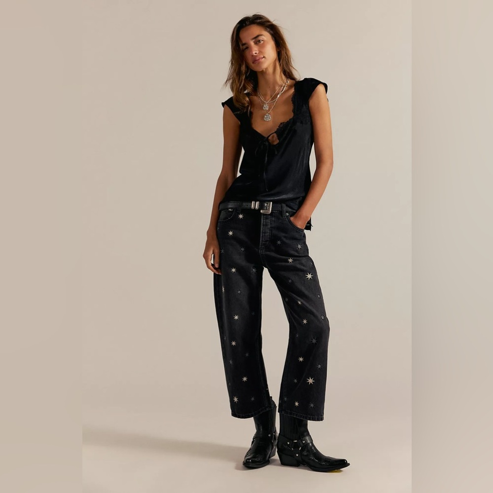 NWT We The Free Deep Trance Shine Embroidered Boyfriend In Starry Night
